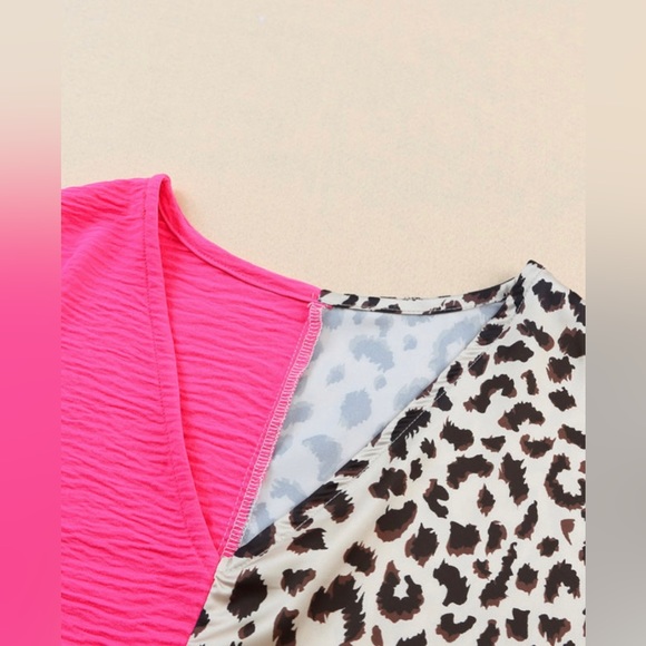 Rose Contrast Leopard Color Block Top - Picture 5 of 6